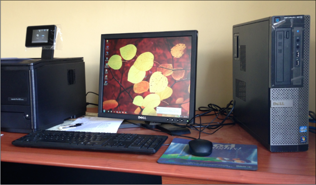 A desktop computer sitting on top of a desk