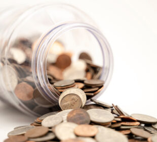 coins in bottle and the floor